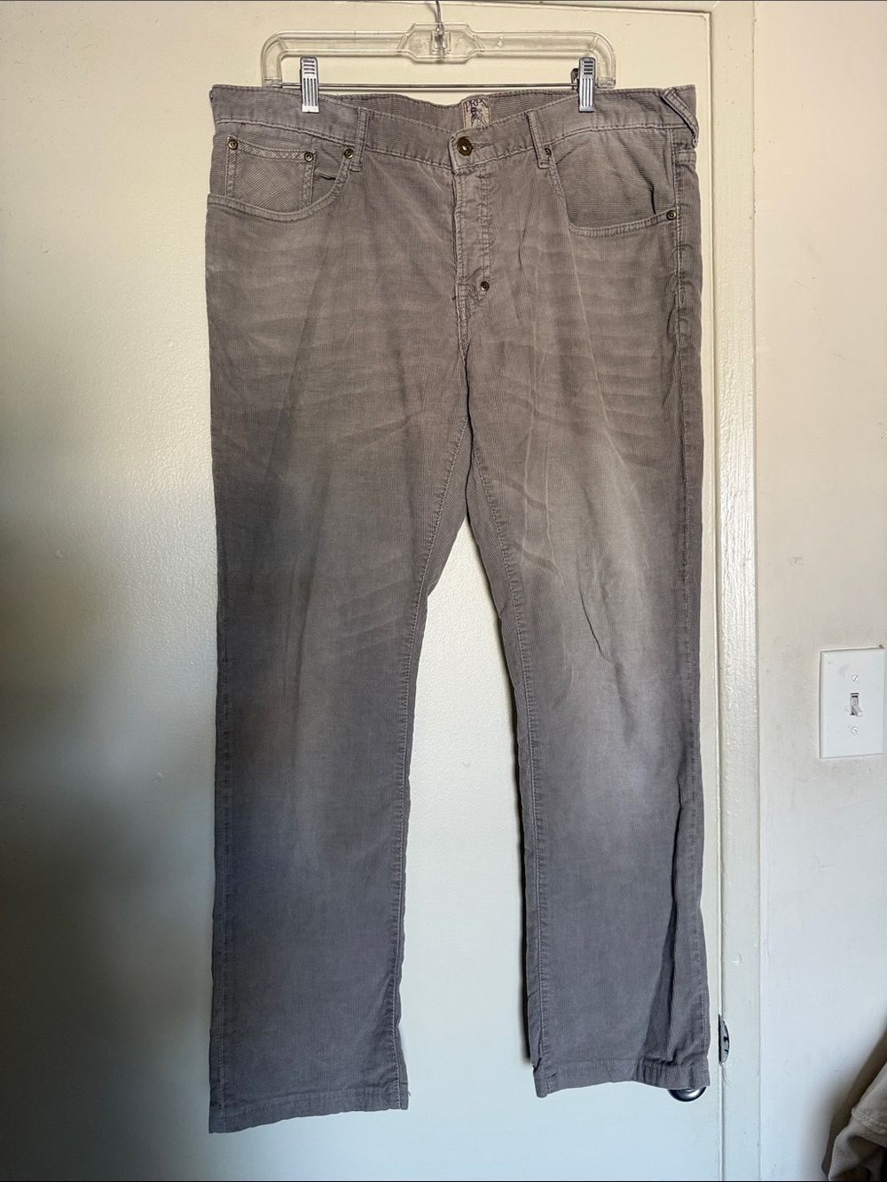 PRPS Gray Corduroy Waistband Jeans with Purple Logo Patch